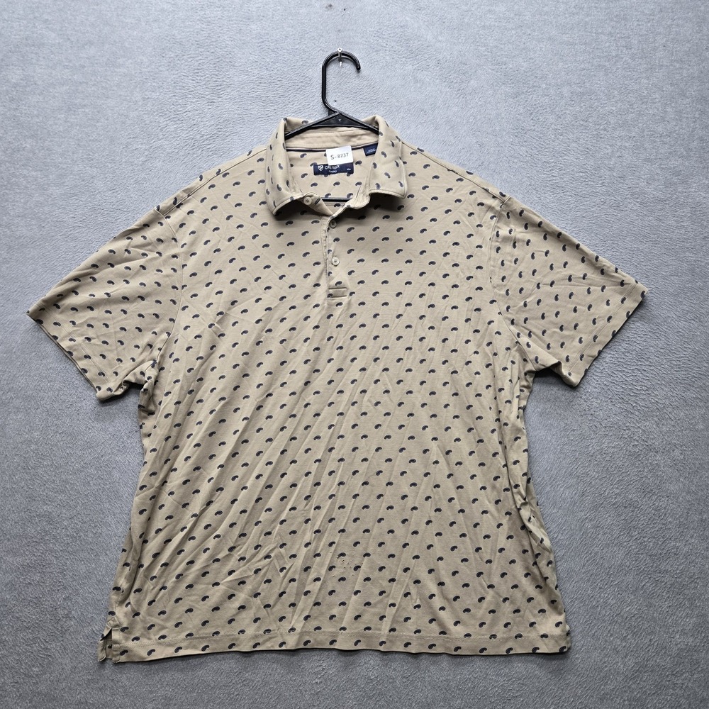 Cremieux Men Polo XL Beige Paisley Golf Button Classic Short Sleeve‎
